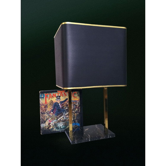 Image 1 of Lampe vintage en laiton et marbre noir, 1970