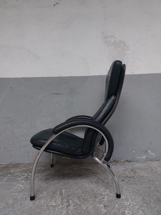 Image 1 of Fauteuil en cuir noir chromé 80'