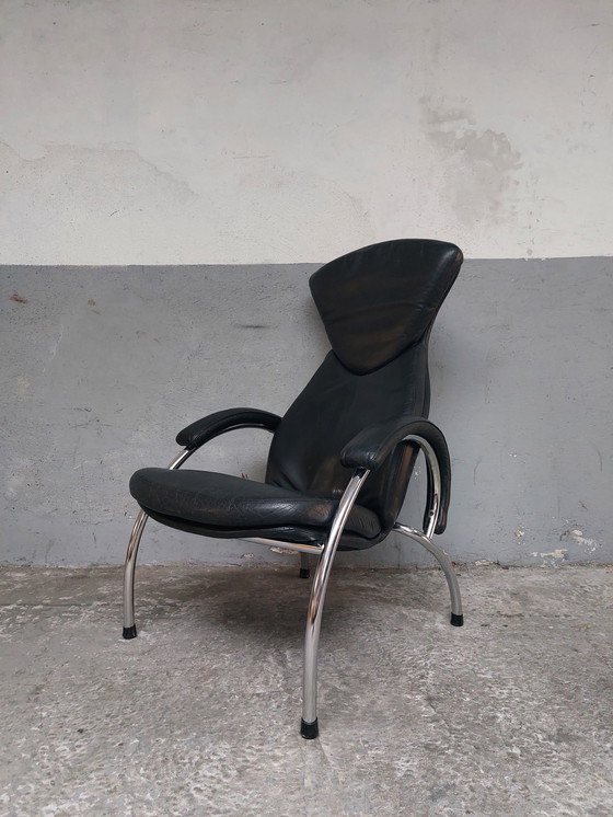 Image 1 of Fauteuil en cuir noir chromé 80'