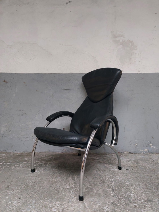 Image 1 of Fauteuil en cuir noir chromé 80'