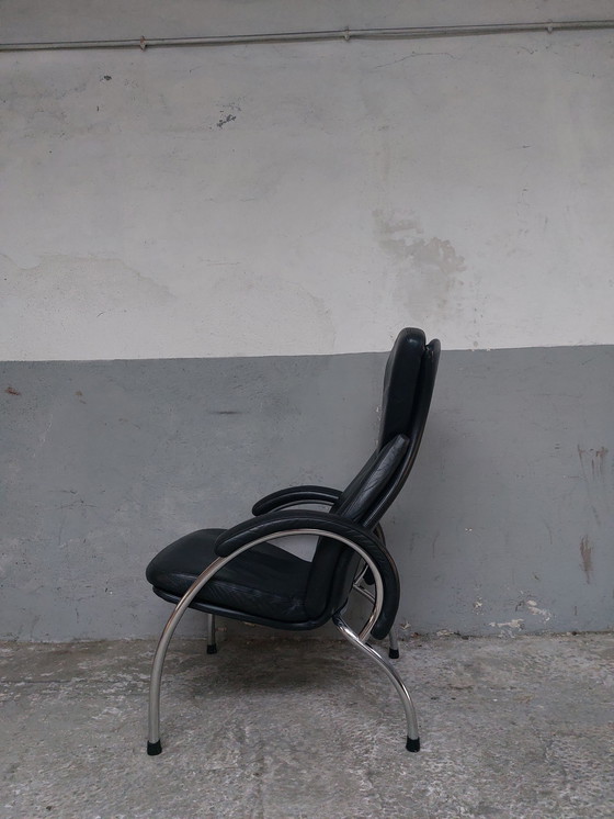 Image 1 of Fauteuil en cuir noir chromé 80'