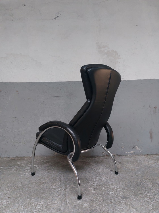 Image 1 of Fauteuil en cuir noir chromé 80'