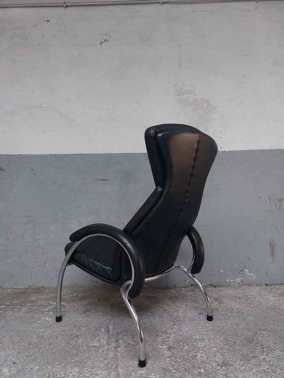 Image 1 of Fauteuil en cuir noir chromé 80'