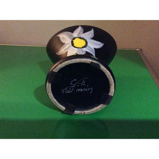 Image 1 of Vase à fleurs noir vintage par Gabriel fourmaintraux, 1960s