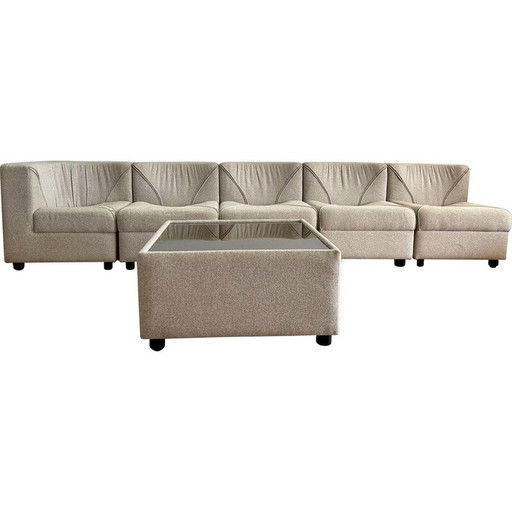 Ensemble salon modulaire vintage en laine beige et marron, Allemagne 1970