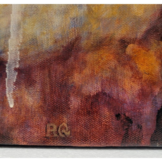 Image 1 of Peinture vintage "Hornacina Roja" de Javier Rodriguez représentant une manzana rouge traversée par un panache blanc