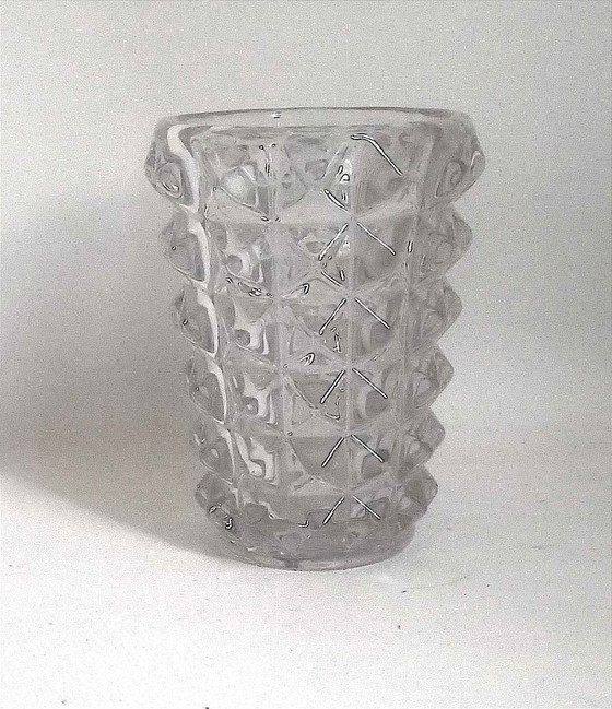 Image 1 of Vase Cristal Pointe Diamant Années 50 Hauteur 21,5 Cm