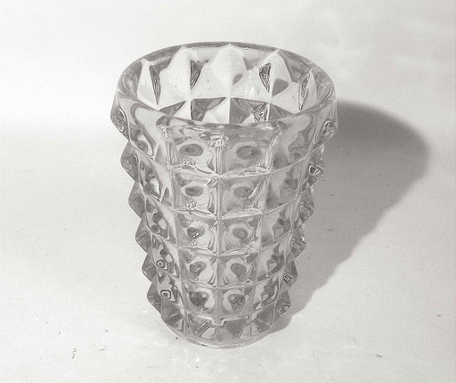 Vase Cristal Pointe Diamant Années 50 Hauteur 21,5 Cm