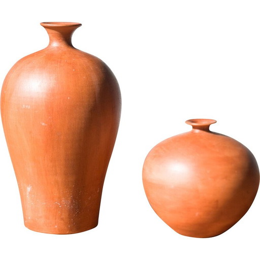 Paire de vases vintage en terre cuite, 1980-1990