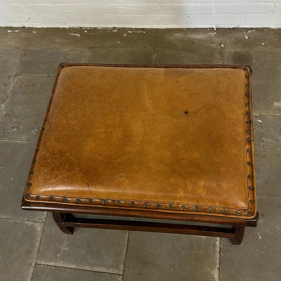 Image 1 of Fauteuil de repos colonial vintage + Ottoman marron