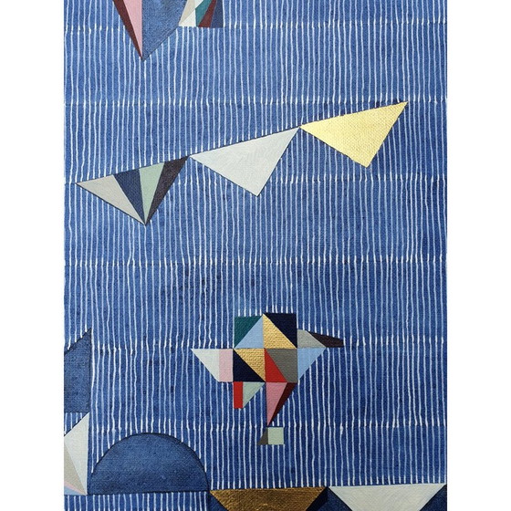 Image 1 of Huile acrylique et feuille d'or sur toile vintage avec châssis et cadre en bois n 700 Jérémie Iordanoff, 2018.