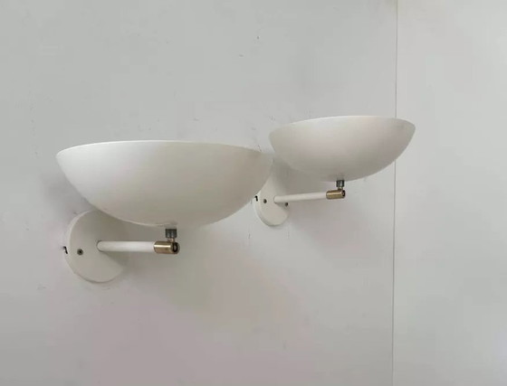 Image 1 of 2X D'Appliques Orientables En Laiton Et Métal Blanc, France 1970