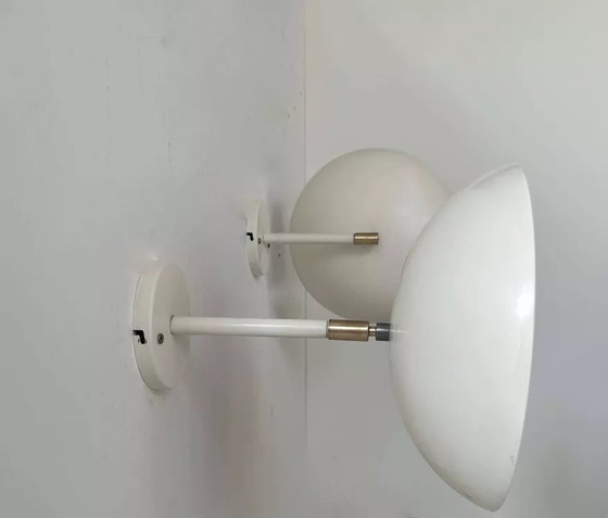 Image 1 of 2X D'Appliques Orientables En Laiton Et Métal Blanc, France 1970