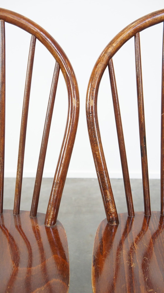 Image 1 of 8 X Chaise de bar en bois d'époque