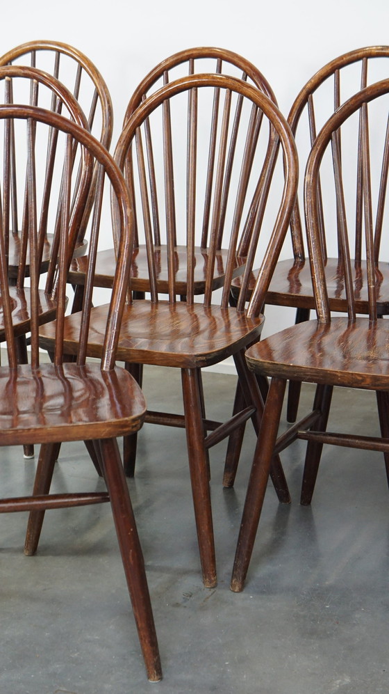 Image 1 of 8 X Chaise de bar en bois d'époque