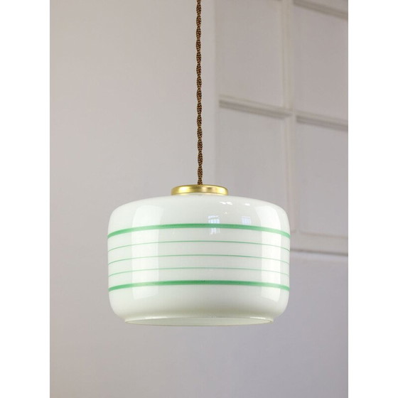 Image 1 of Lampe suspendue vintage en verre et laiton, Italie 1960