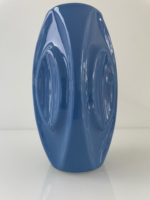 Magnifique vase émaillé bleu à motifs d'ellipses