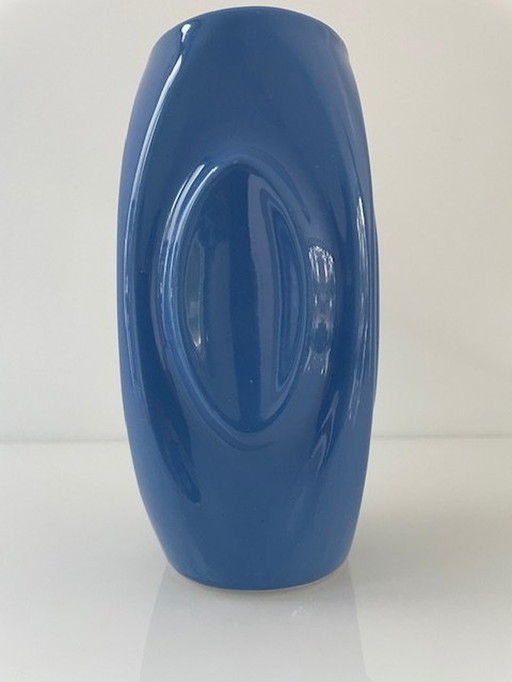 Magnifique vase émaillé bleu à motifs d'ellipses