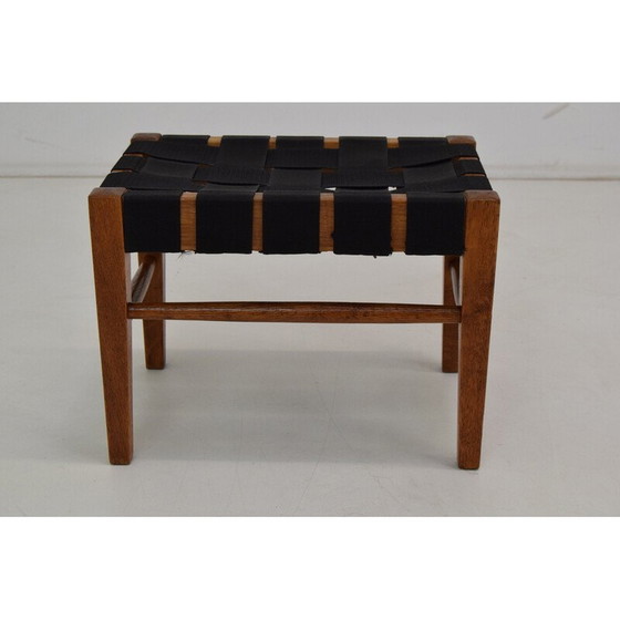 Image 1 of Repose-pieds en bois et tissu du milieu du siècle, Tchécoslovaquie années 1960