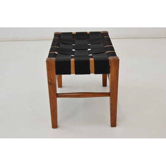 Image 1 of Repose-pieds en bois et tissu du milieu du siècle, Tchécoslovaquie années 1960