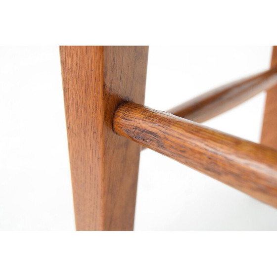 Image 1 of Repose-pieds en bois et tissu du milieu du siècle, Tchécoslovaquie années 1960