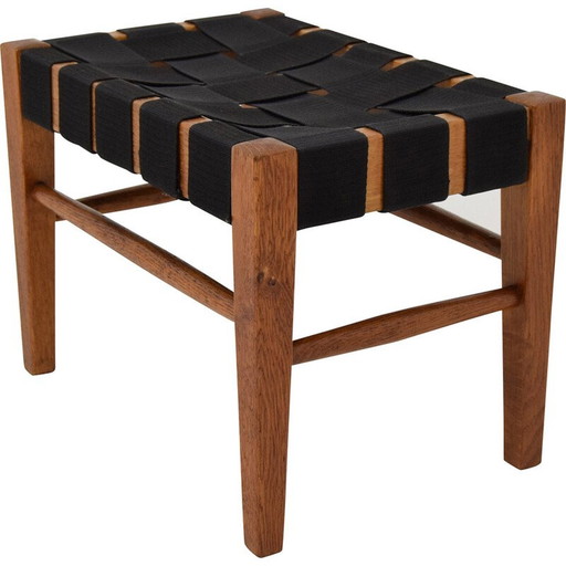 Repose-pieds en bois et tissu du milieu du siècle, Tchécoslovaquie années 1960