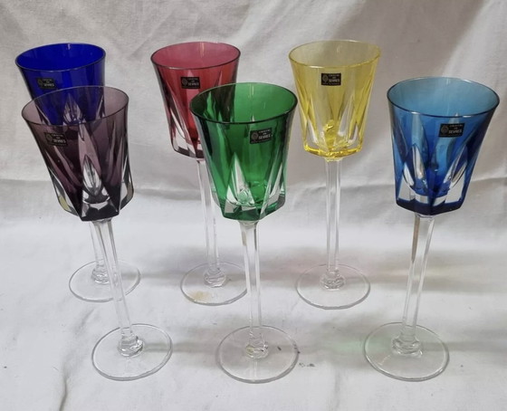 Image 1 of 6 Verres À Pieds De Couleur En Cristal De Sèvres, 1980