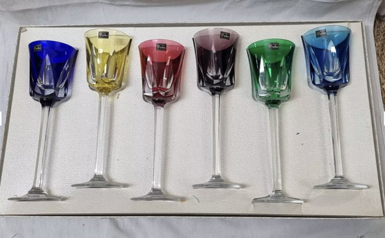 Image 1 of 6 Verres À Pieds De Couleur En Cristal De Sèvres, 1980