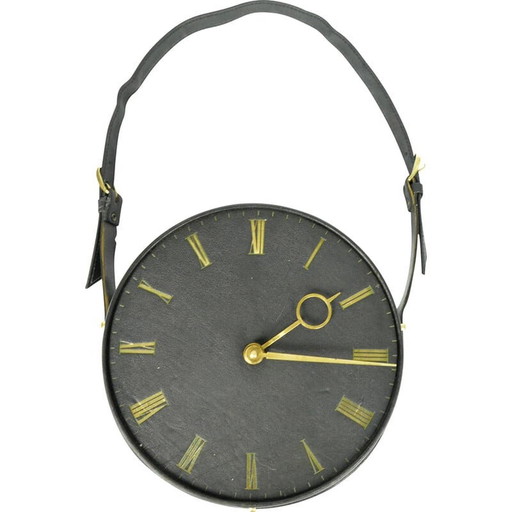 Horloge murale vintage en cuir Silvos, Allemagne 1970
