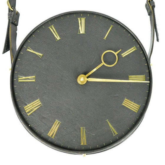 Image 1 of Horloge murale vintage en cuir Silvos, Allemagne 1970
