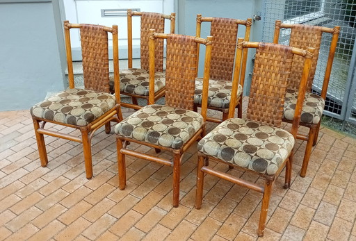 6X Chaises en Bambou avec Sièges en Style Panton
