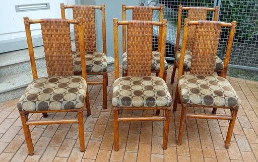 6X Chaises en Bambou avec Sièges en Style Panton