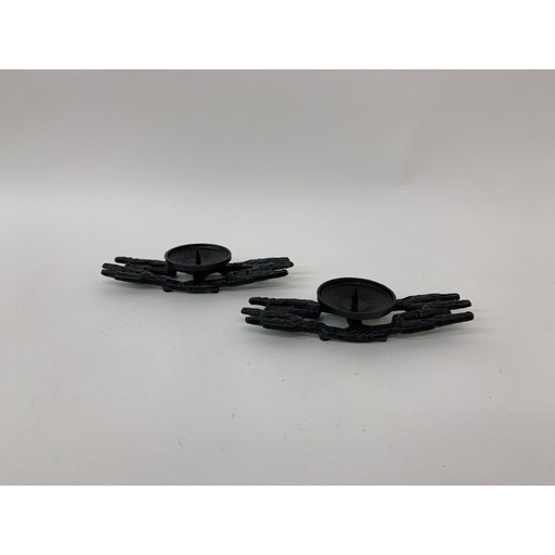 Paire de bougeoirs vintage en fonte brutaliste, 1970