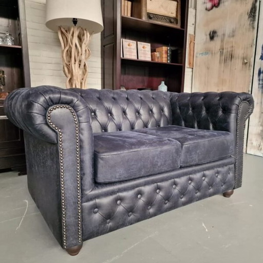 Brighton 2-Seater Classic Chesterfield Sofa - Blue, Soft Leather