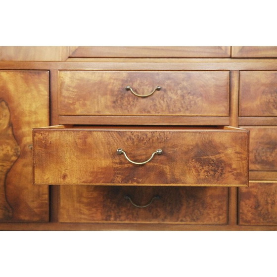 Image 1 of Buffet vintage en ronce de noyer avec vitrine, Suède 1940