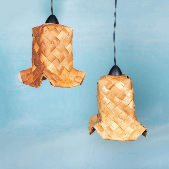 Image 1 of Suspension scandinave Japandi tressée, suspension vintage