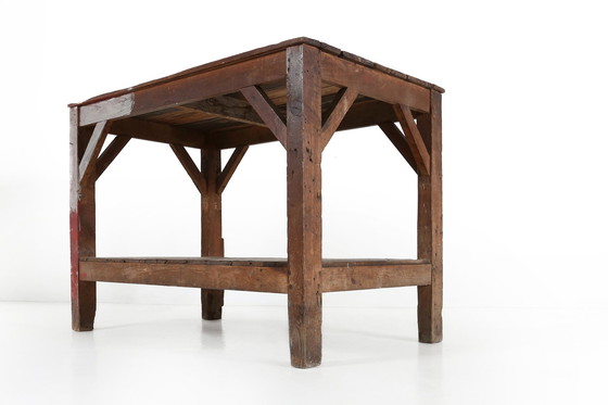 Image 1 of  Table console industrielle en bois, 1920S