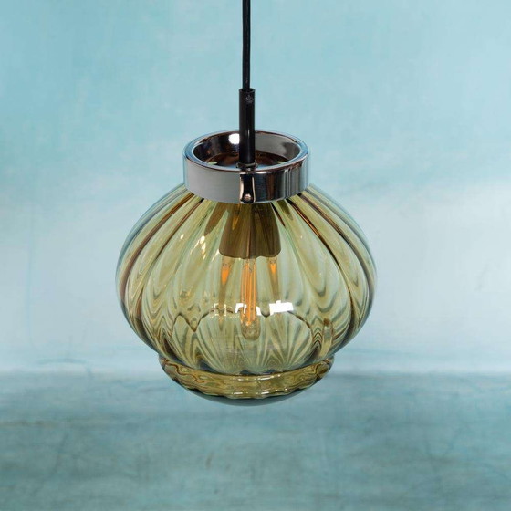 Image 1 of Lampe suspendue vintage en verre ambré Raak Amsterdam, verre jaune de l'ère spatiale