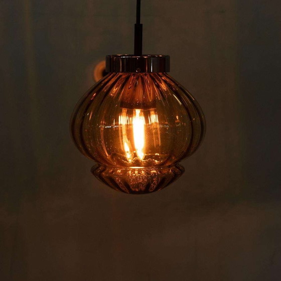 Image 1 of Lampe suspendue vintage en verre ambré Raak Amsterdam, verre jaune de l'ère spatiale