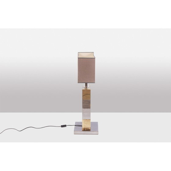 Image 1 of Lampe géométrique vintage en métal argenté et doré, Italie 1970