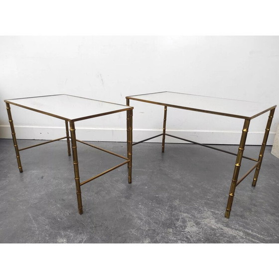 Image 1 of Tables gigognes vintage en laiton et verre, 1970