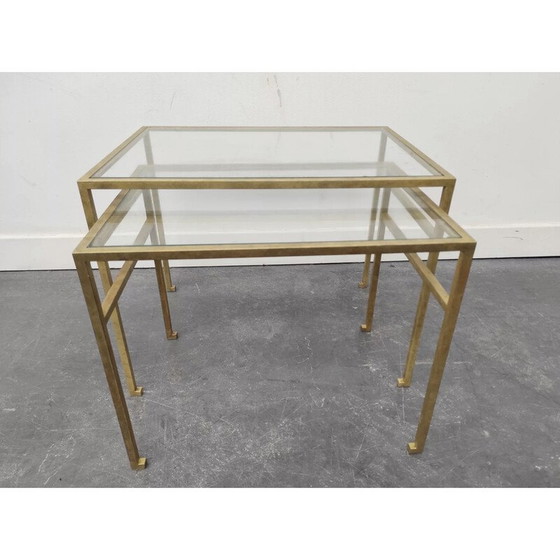 Image 1 of Tables gigognes vintage en laiton et verre, 1970