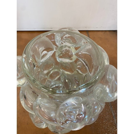 Image 1 of Vase contemporain en verre de Murano transparent soufflé à la main avec des bulles