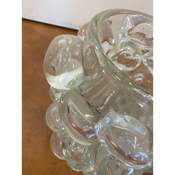 Image 1 of Vase contemporain en verre de Murano transparent soufflé à la main avec des bulles