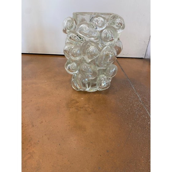 Image 1 of Vase contemporain en verre de Murano transparent soufflé à la main avec des bulles