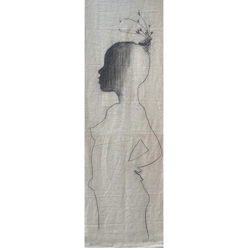 Toile vintage "Fleur noire" de Ferrand André, 1999