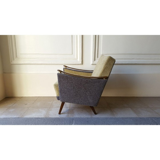 Image 1 of Fauteuil vintage en bois et tissu, 1950