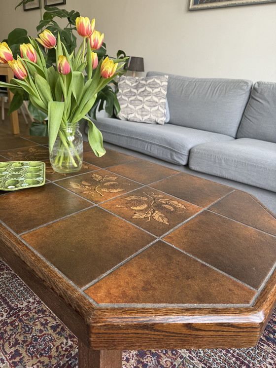 Image 1 of Table basse octogonale en bois à plateau carrelé de style Mid Century