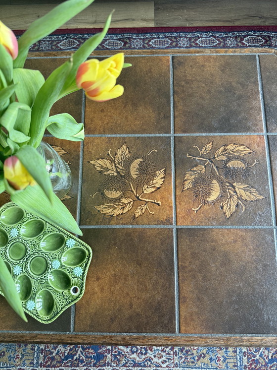 Image 1 of Table basse octogonale en bois à plateau carrelé de style Mid Century