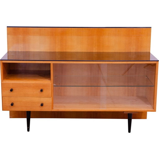 Bibliothèque vintage vitrée en hêtre et frêne par Mojmír Požár pour UP Závody, Tchécoslovaquie 1960